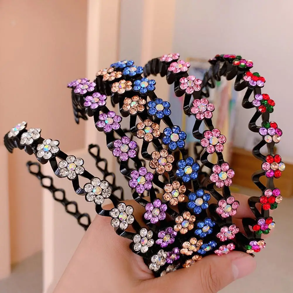 Women Headband Wave Rhinestones Headdress Korean Style Appearance Sweet Headband Good Elasticity Hair Hoop Hair Accessories