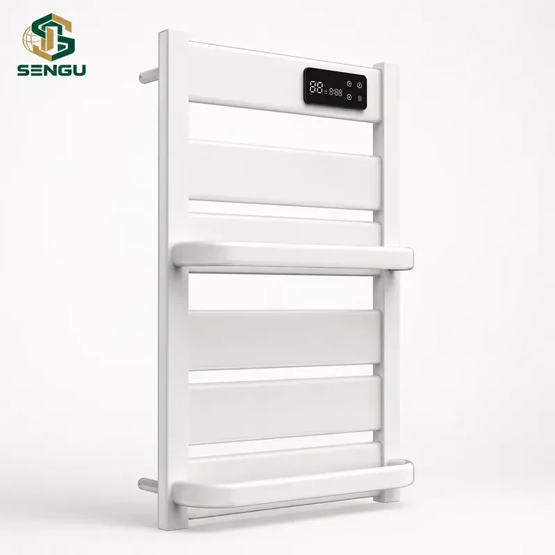 Electric Heated Towel Rack Wall Mounted Black Aluminum Corner Ladder Double Layer Retro Bathroom Heating Shelf Large Size