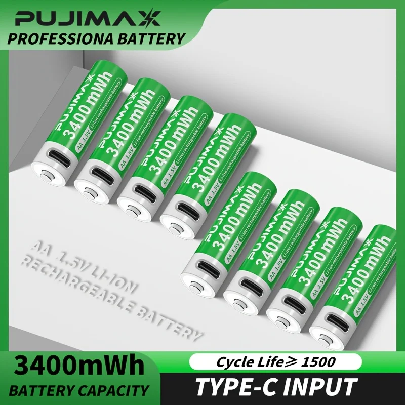 PUJIMAX 24/16/8/6/4pcs AA3400mWh Rechargeable Lithium Battery, with a Stable Voltage of 1.5V. Comes with a Battery Case. Portable Power Supply.