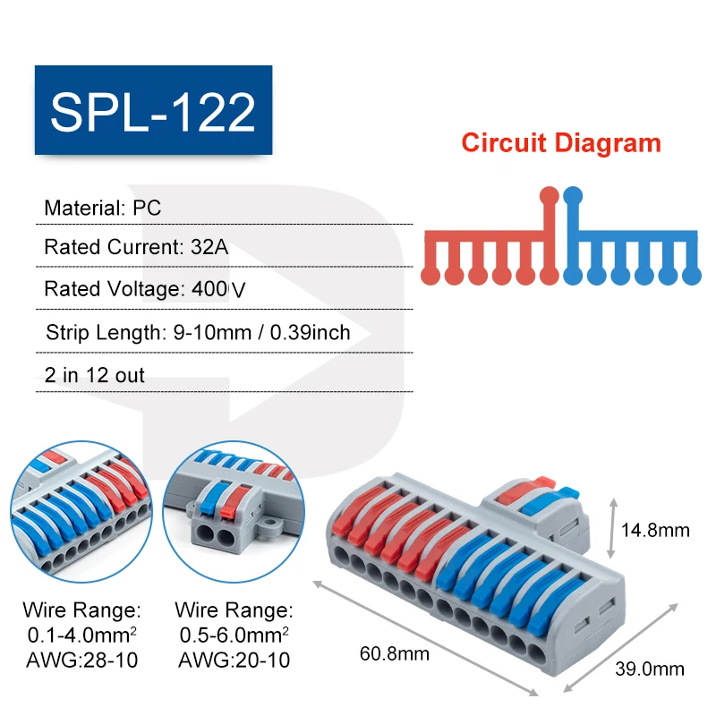 5PCS Hebel Schnelle Draht Anschlüsse Verbinden Elektrische Universal Spleißen Kompakte Inline Push-in Hause Terminals Block 412/413 SPL