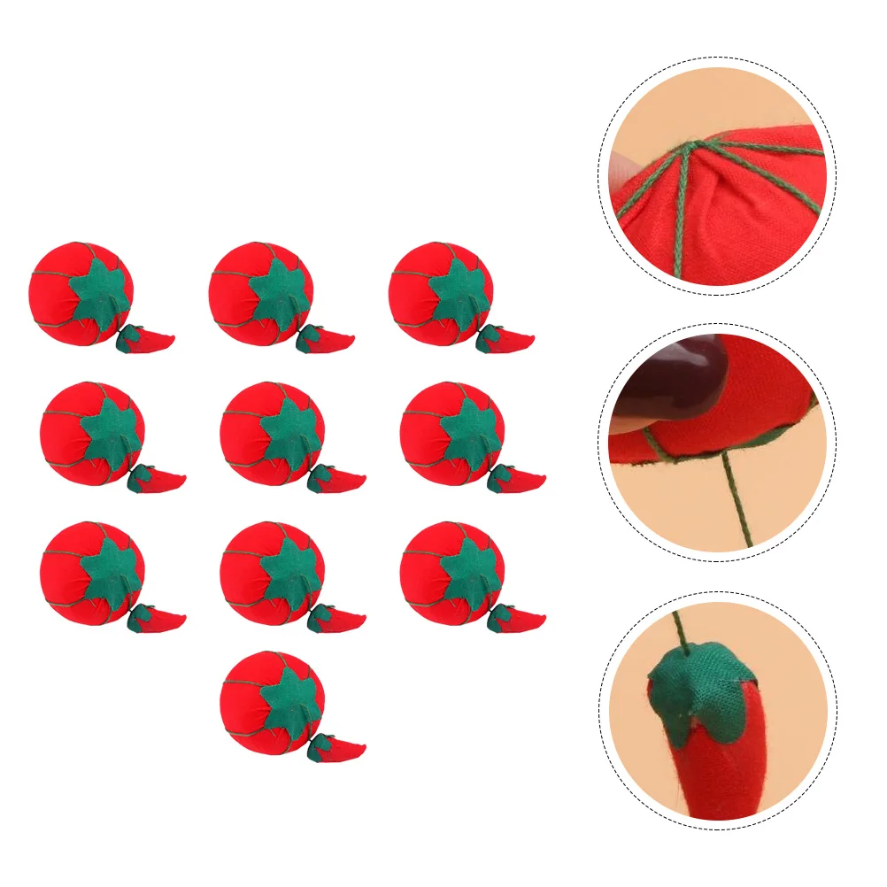 10 Pcs Tomato Cotton Needling Needle Holder Round Pin Cushion Sewing Corsage Man