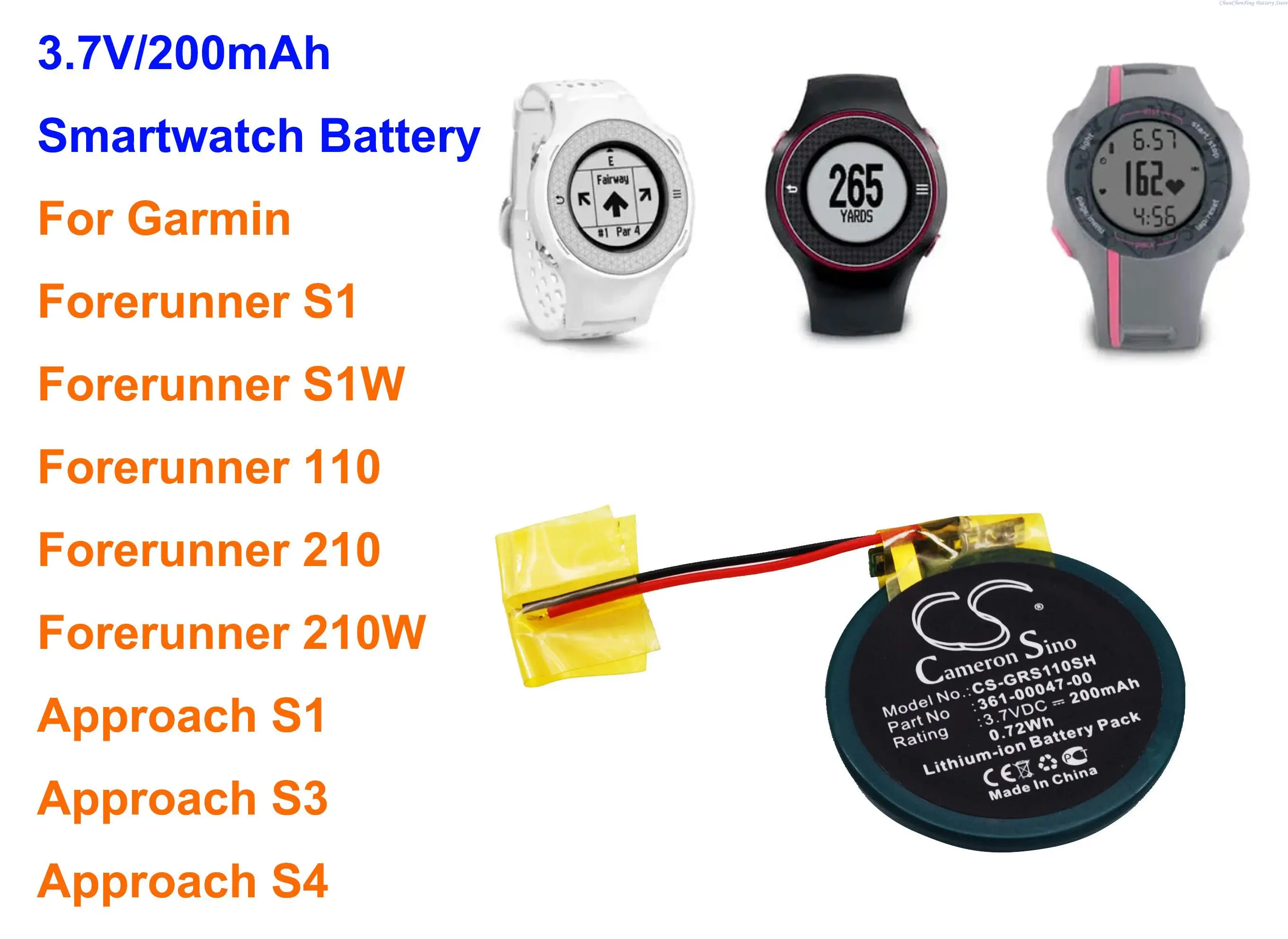 Cameron Sino 200mAh Smartwatch Battery for Garmin Approach S1, Approach S3, Approach S4, Forerunner 110 / 210, 210W, S1, S1W