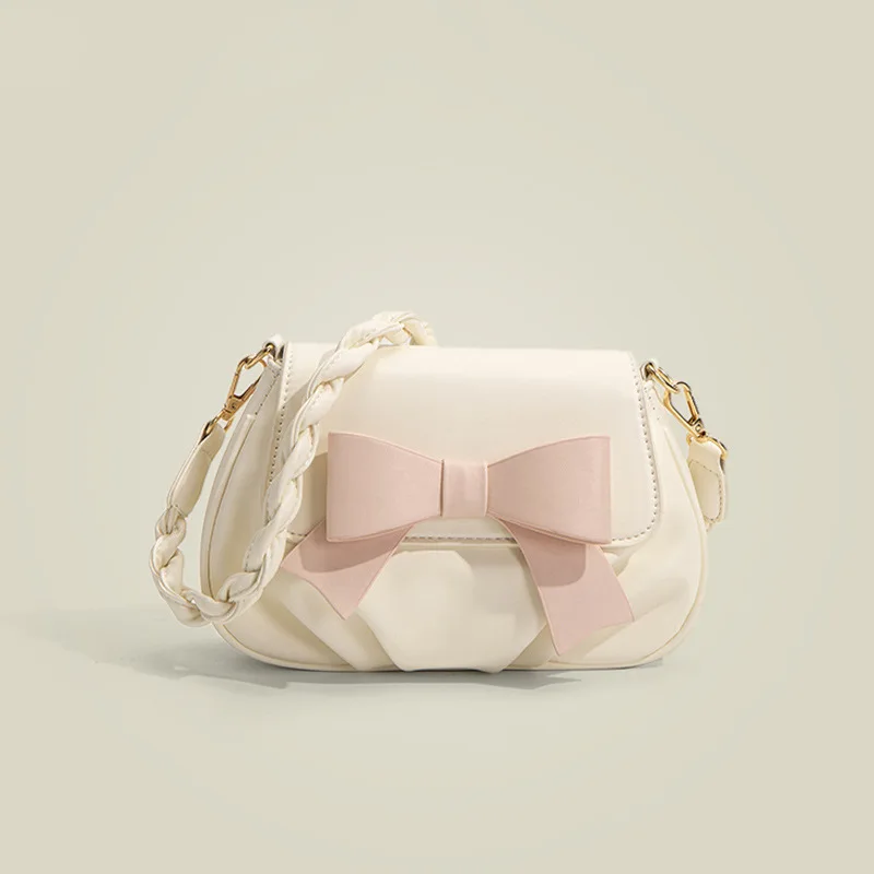 Fashion Color Blocked Bow Underarm Bag Pleated Woven Shoulder Strap Crossbody Bag Korean Style Women's Small Square Bag 2026 New