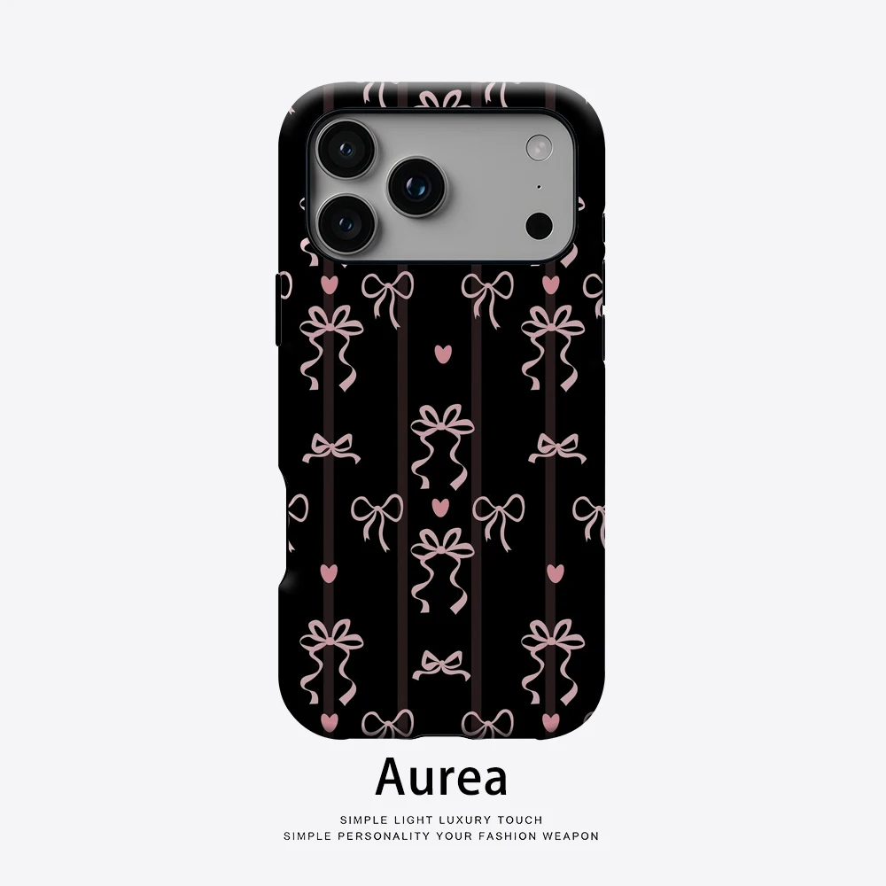 Schwarze und rosa Schleifen-Handyhülle für magnetische Handyhülle für iPhone 17 16 15 14 13 Pro Max Plus, einzelne doppelschichtige robuste Hülle