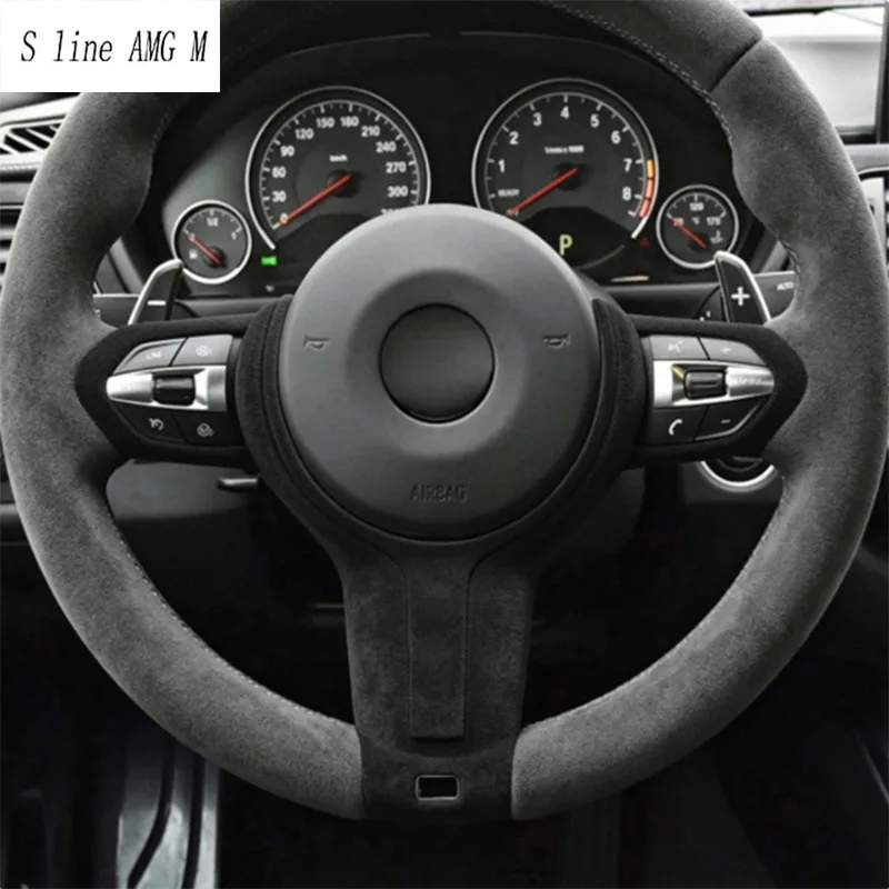 

Suede leather For BMW 1 2 3 4 Series 3GT F30 F32 F34 M2 M3 M4 M5 M6 X5M X6M F80 F82 F87 Car Steering Wheel Frame Cover sticker
