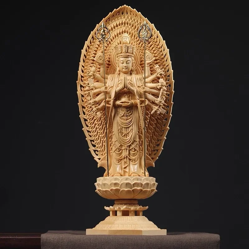 Large Guanyin Statue Exquisite Thousand Hands Carving Buddhist Art Home Decor Ornament Cultural Craft Gift for Elders