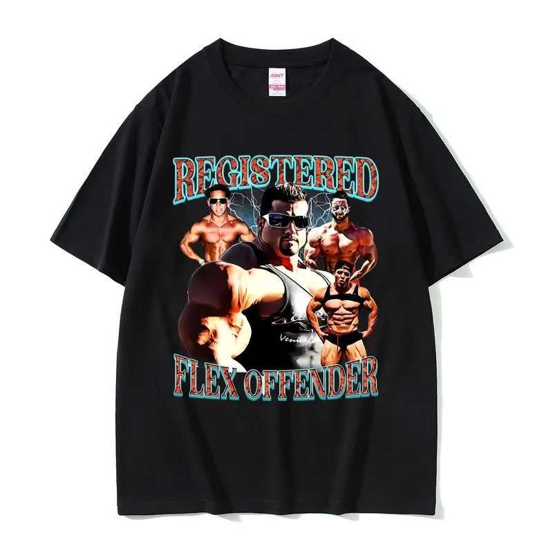 Registered Flex Offender Graphic T-shirt Men Casual Oversized Geek Fitness T Shirts Men's Funny Workout Bodybuilding T-shirts