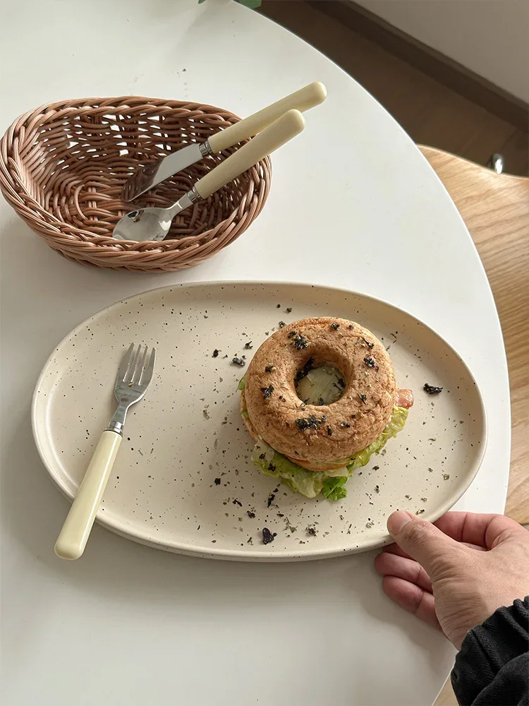 Splash Ink Oval Plate Ceramic Breakfast Dessert Household Western Food Pastry 30cm