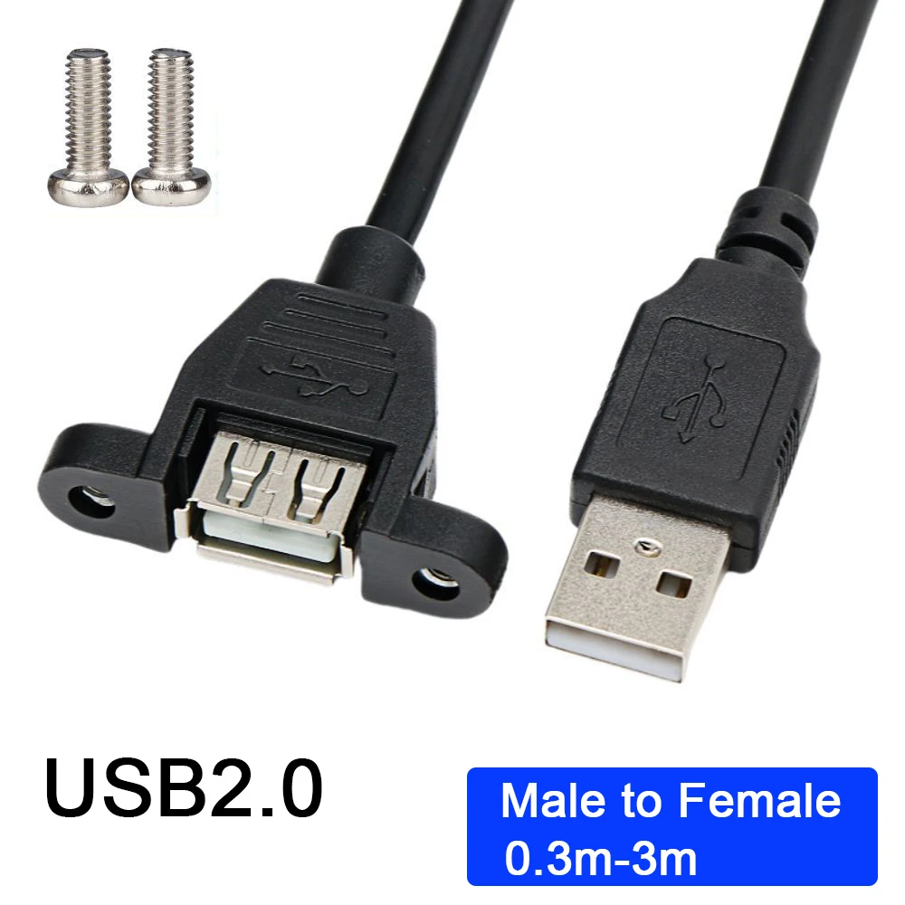 Usb 2.0 A Male To Female Extension Cable With Screw Holes Panel Mount 30cm 50cm 100cm Full Copper Core Double Shielded