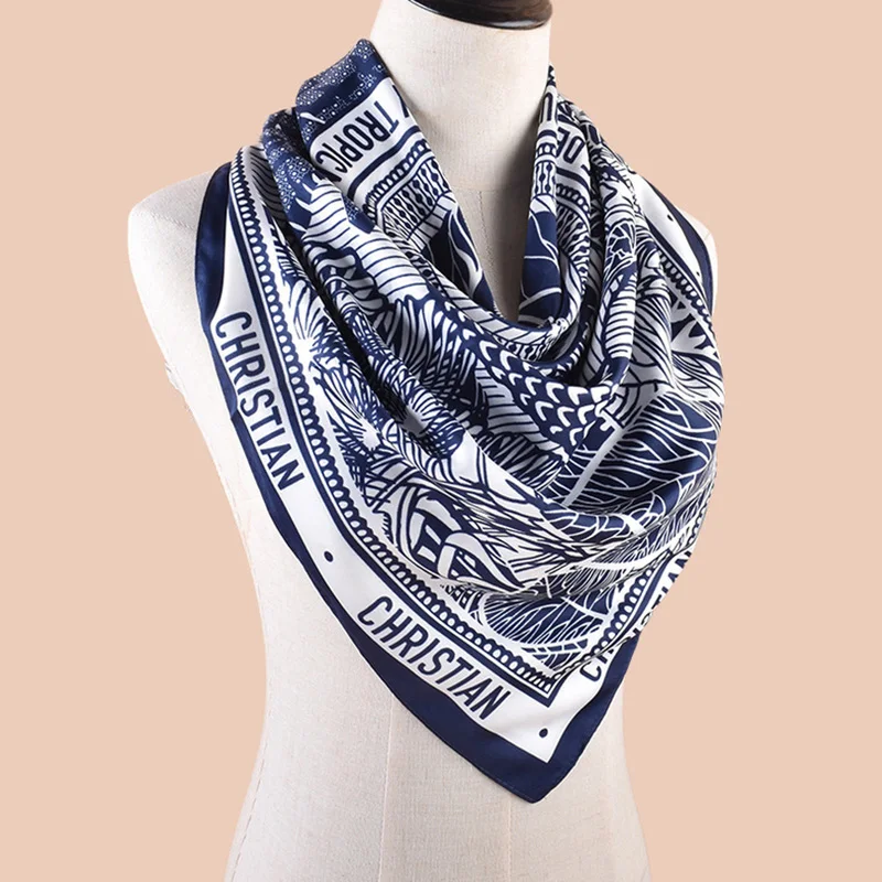 Luxury Brand Silk Hijab Women Scarf 90cm Print Hairband Neckerchief Shawls Headband Foulard Ribbon Wraps Female Square Scarves