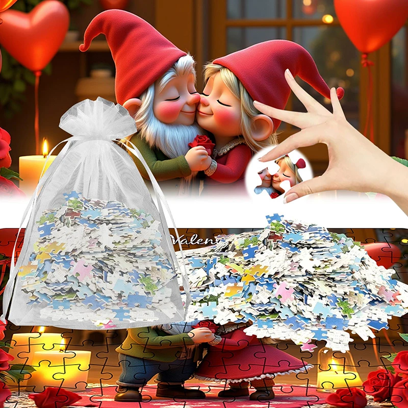 130Pcs Valentine's Day Puzzle Set Gnome Couple And Dog Puzzle Educational Puzzle For Kids School Birthday Party Favors