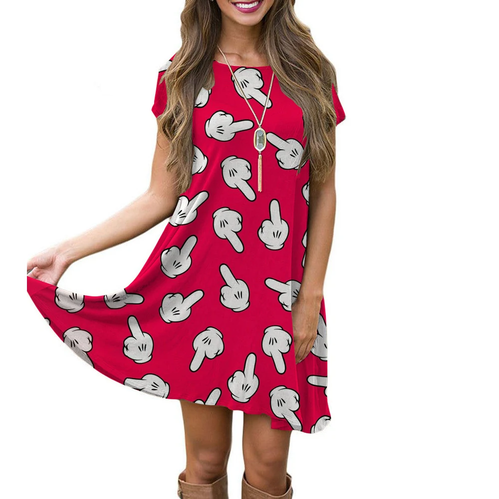 New Womens Dresses Casual Summer Midi Boho Maxi Dresses Vintage Disney Mickey Mouse print Dresses Bodycon Short Dresses ﻿
