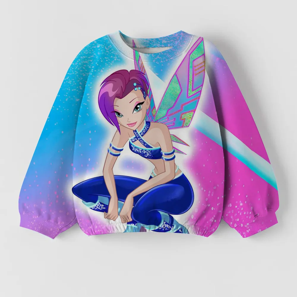 

New Korean autumn children's girls' round neck long sleeved sportswear pullover cartoon Kpop witch hunting group printed girls'