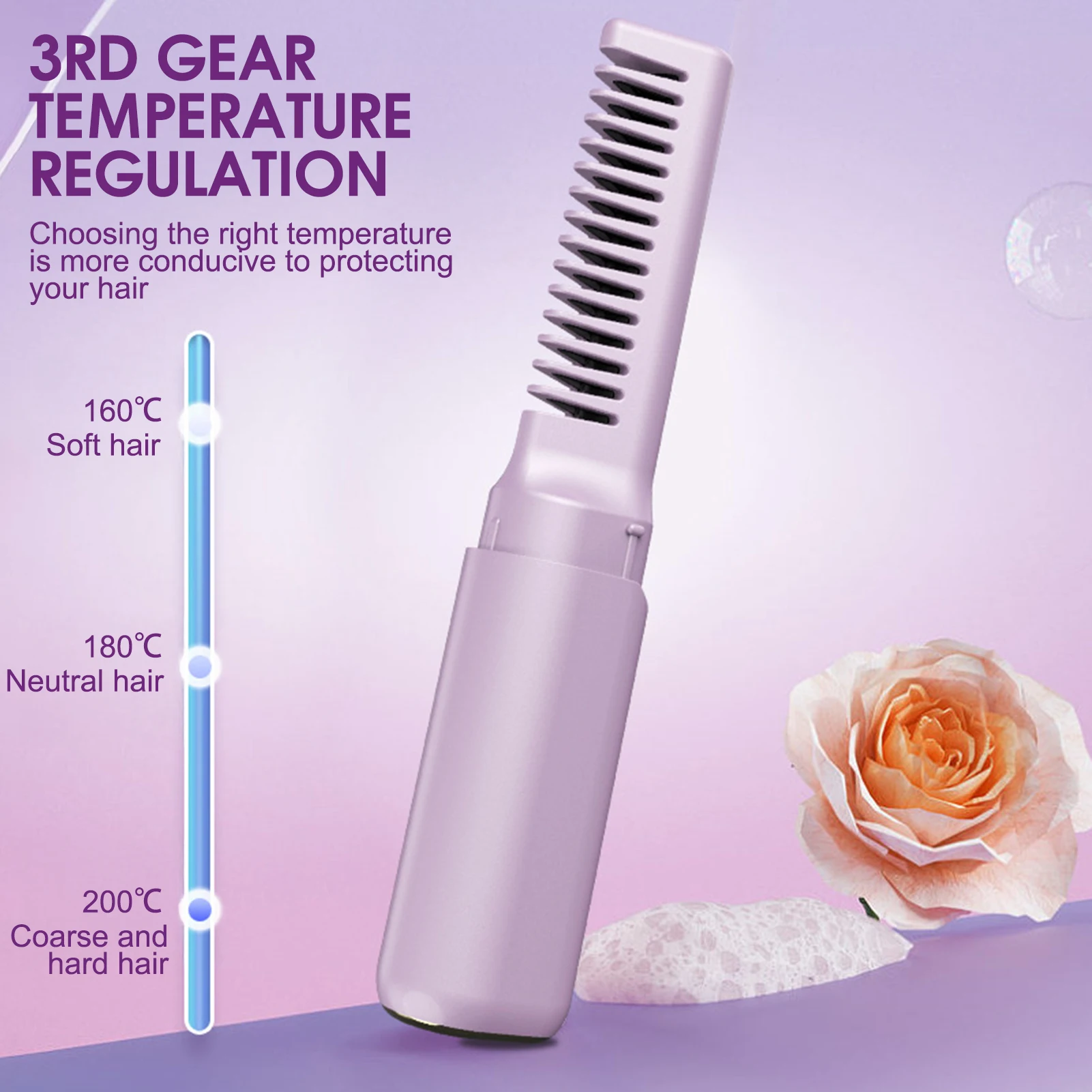 

ML-668 Mini LCD Wireless Straightener Brush 3-Temp Adjustable Portable Styler for All Hair Types Travel Friendly