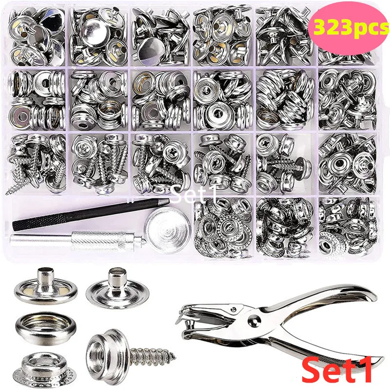 323/150 Pieces Stainless Steel Marine Grade Canvas and Upholstery Boat Cover Snap Button Fastener Kit 15mm Screw Snaps with tool