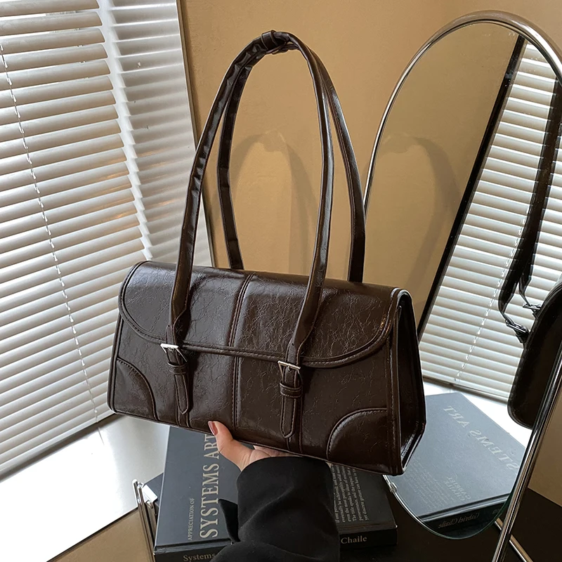 

Bright Surface Retro Commuting Armpit Advanced Sense Solid Color Handbag Women's Bag Patchwork Single Shoulder Bag