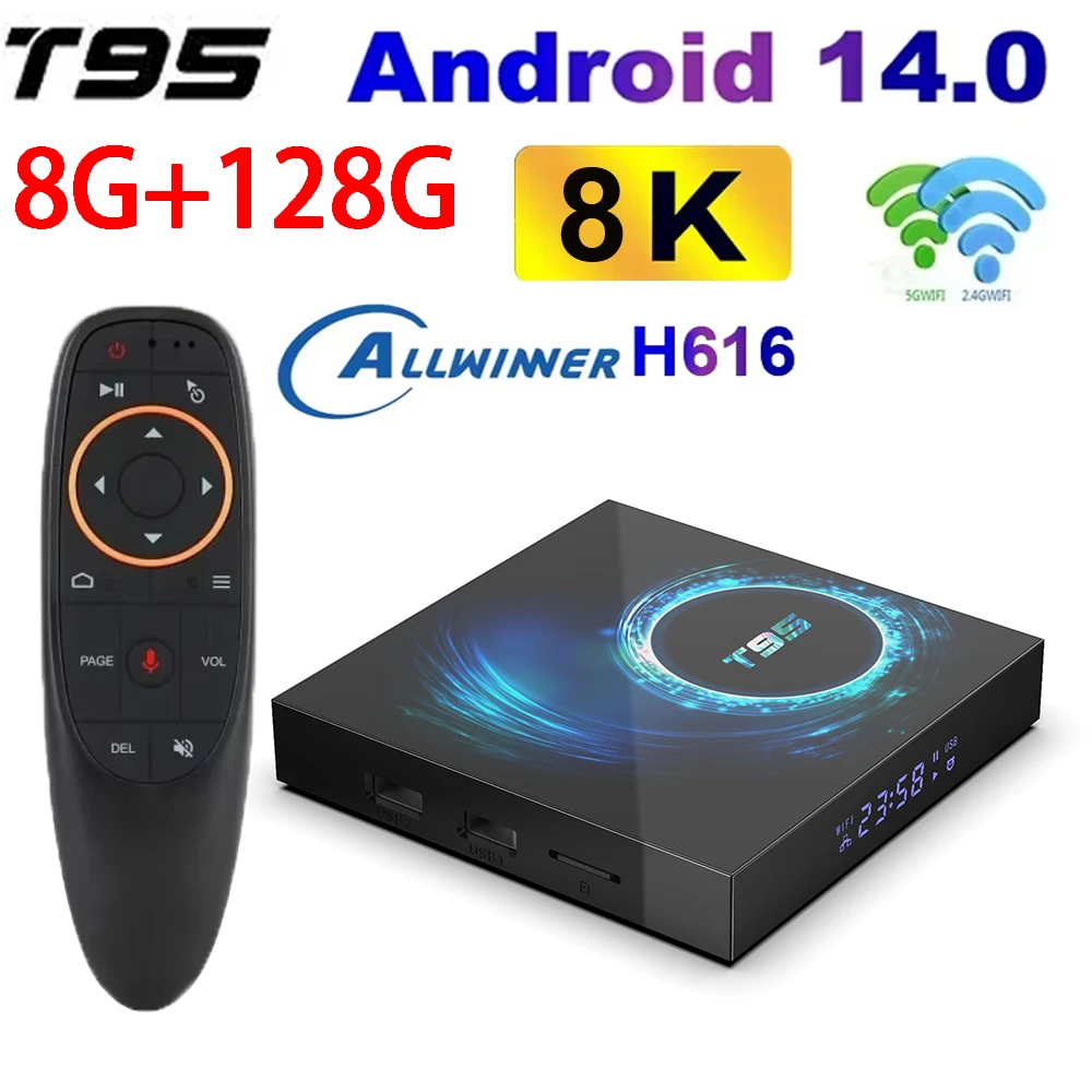 TV BOX T95 Plus Dual 2.4&5G Wifi Quad Core Core Ram 4GB 8GB Rom 64GB 128GB 4K 8K Video HD BT 5.0 Voice Media Player Set Top Box