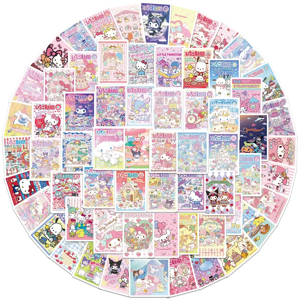 65Pcs Sanrio Hello Kitty Sealing Labels Stickers Aesthetic Decorative Stationery Laptop Cute Cartoon Decals Kids Gift Toys