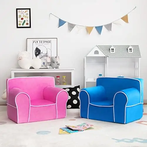 Sofá relleno de espuma con superficie de terciopelo extraíble y lavable, sillón infantil para sala de juegos, guardería, jardín de infantes