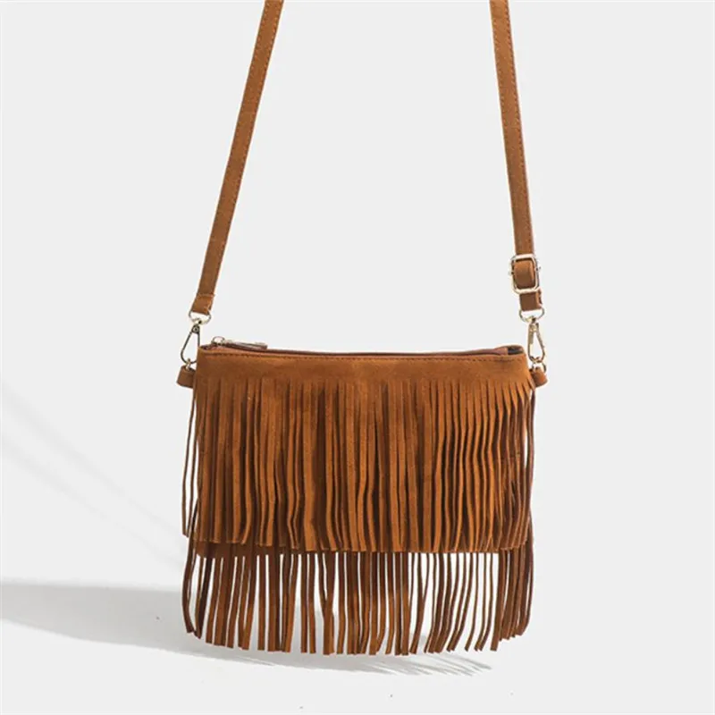 Bestseller Vintage Braune Quasten-Umhängetasche, Damen-Schultertaschen, Geeignet für Arbeit, Einkaufen, Party, Schule, Reisen, Strand