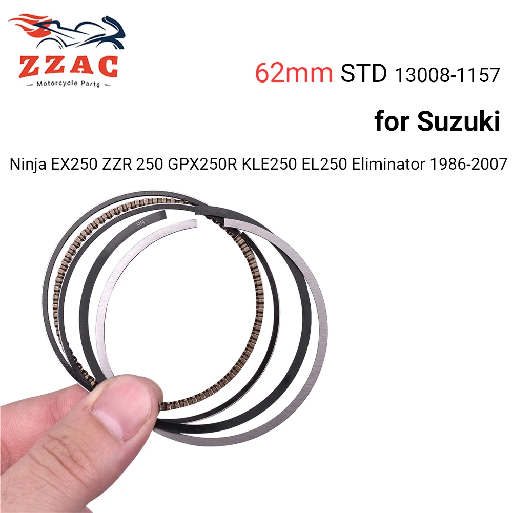 13008-1157 62 mm STD Piston Rings for Suzuki Ninja EX250 ZZR 250 GPX250R KLE250 EL250 Eliminator 1986-2007 Exchange 62mm