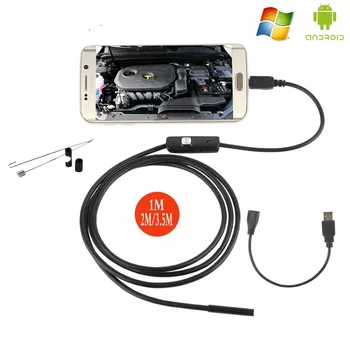 Mini cámara endoscópica Android, endoscopio ajustable, 6 LED, 5,5mm, cámara de inspección de coche, inspección de tuberías con adaptador USB/tipo C