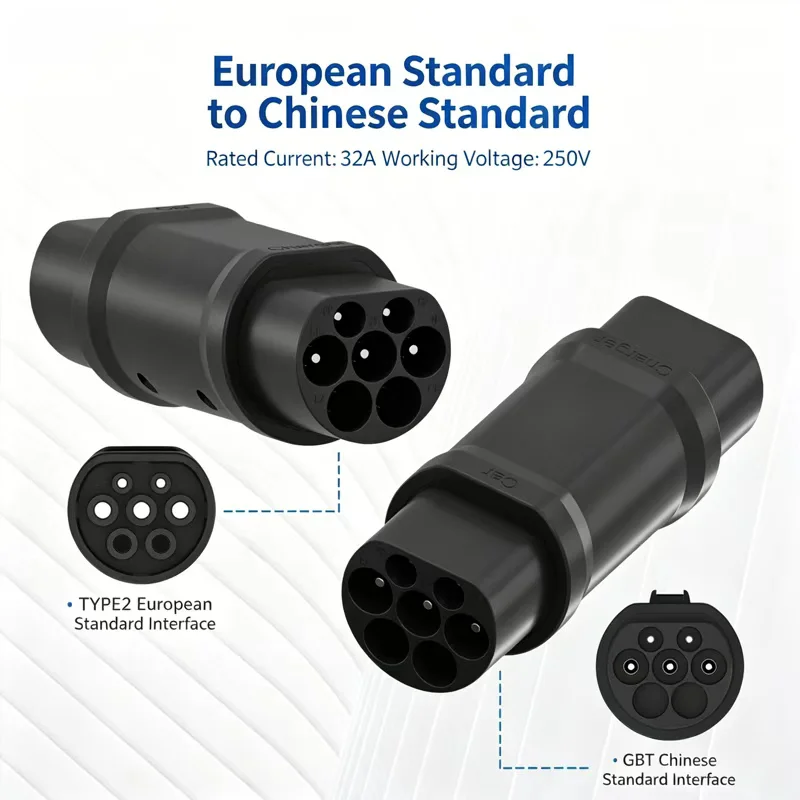 New Professional Type 2 to GBT EV Plug Adapter 32A 22kW 3 Phase Fast Charging IEC 62196-2 GB/T 20234.2 CE Certified
