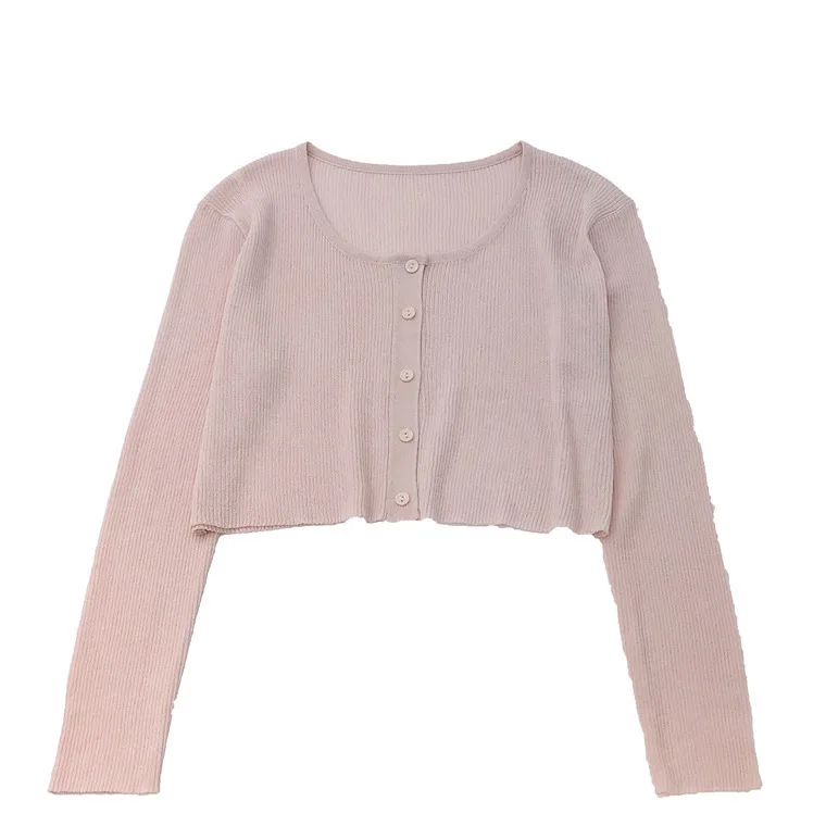 9017 Plus Size Internet Celebrity Gleicher Stil 3 Farben Kurze Strickjacke Jacke Rundhals Pullover Lose Sonnenschutz