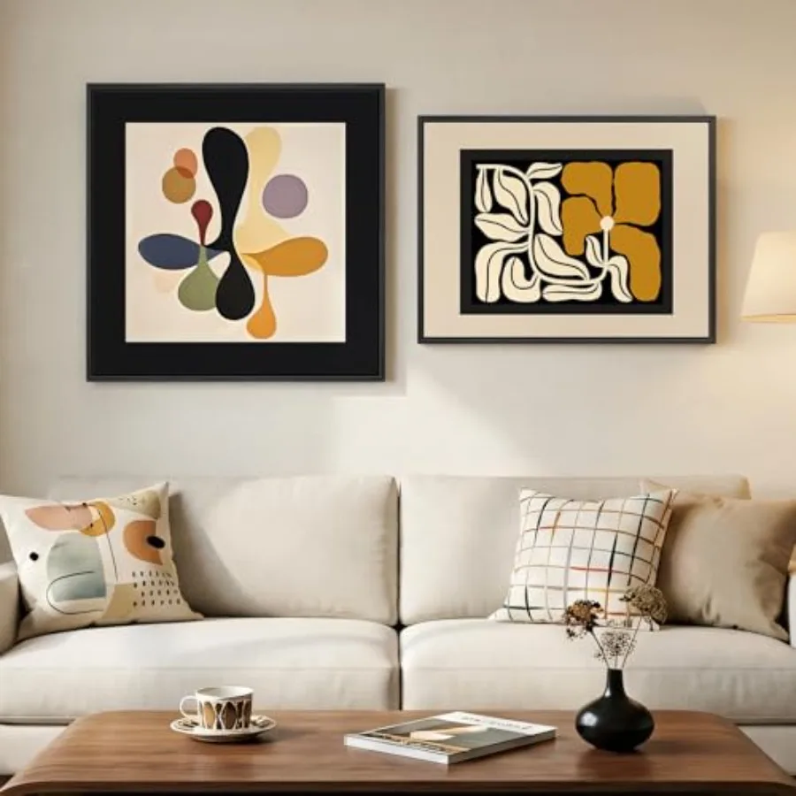 

Набор из 2 картины в рамах: абстрактное нейтральное бохо-искусство для стен, современный цветочный принт в стиле середины века, холст для гостиной, современное искусство для стен.