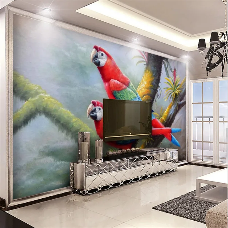 Middle Ages Tropical Forest Couple Color Parrots Background Mural Living Room Bedroom Decor Wallpaper 3D Wall Papers Home Decor