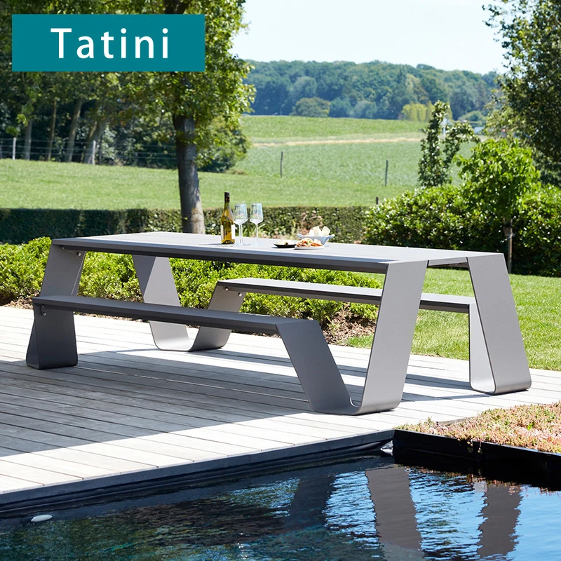 

Outdoor Table Chair Set, Integrated Dining And Coffee Booth, Public Open-Air Park Stainless Steel Leisure Combination Furnit