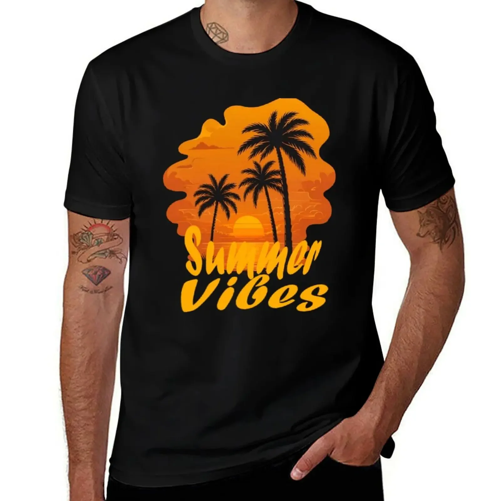 

Tropical Sunset Summer Vibes T-Shirt blue archive cute clothes tshirts personalised cotton t shirt men
