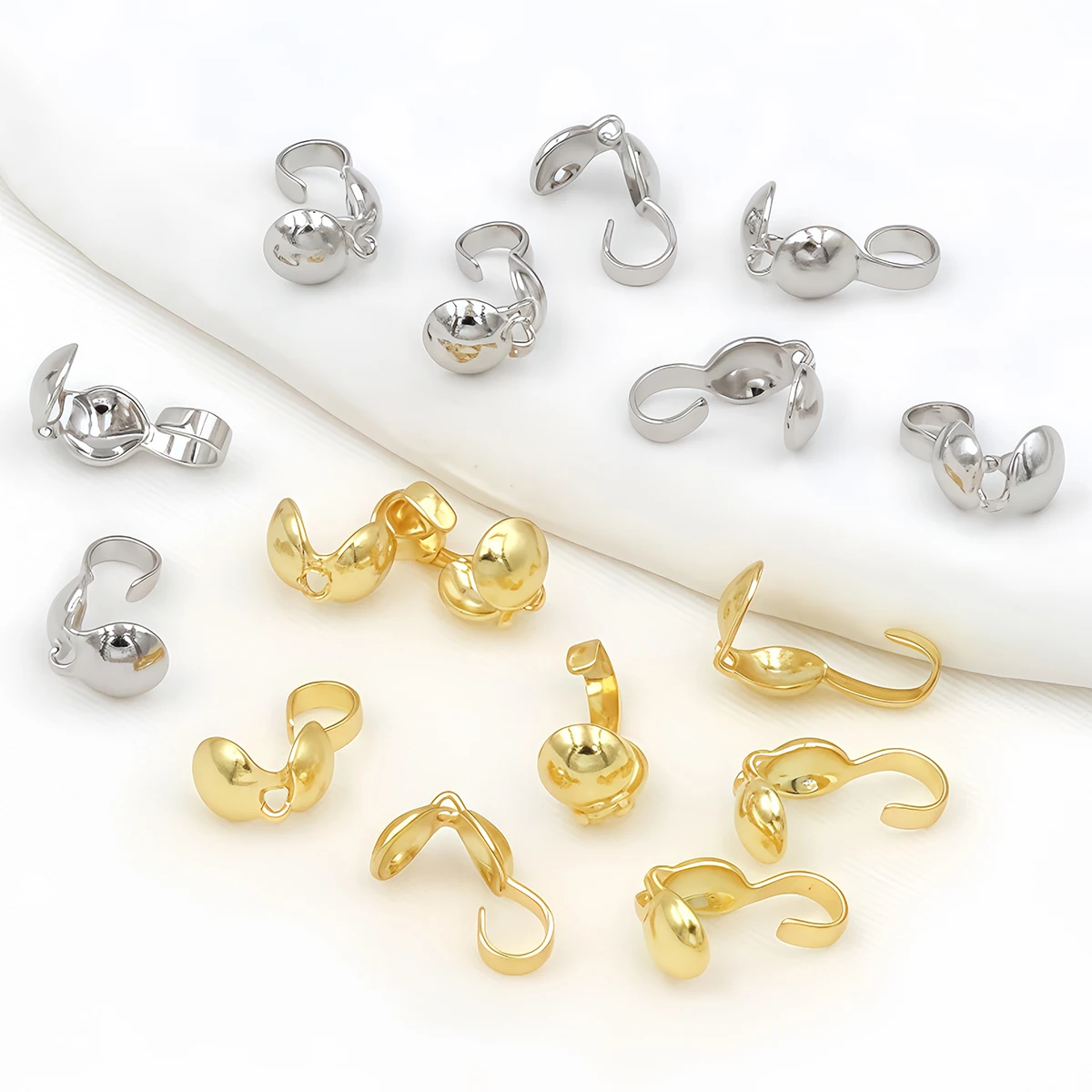 10PCS Brass Crimp End Beads Clasps Tip Crimp Knot Cover End Caps Connector for Necklace Bracelet DIY Jewelry Making Accessories