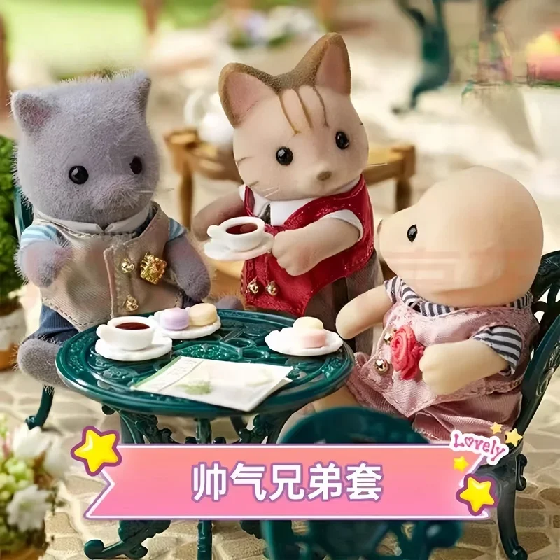 New Arrival Sylvanian Families Anime Handsome Brothers Set Curly Ear Cat Babies Tasty Treats Set Collection Dolls Birthday Gifts