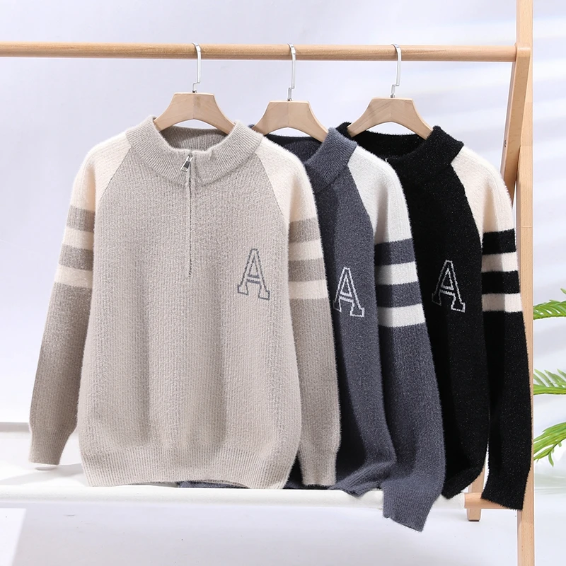 Men letter pattern Casual Knit Pullovers 2026 Winter Fashion Sweater Mens Thick Warm Loose Sweaters  Men's Top Street Clothing