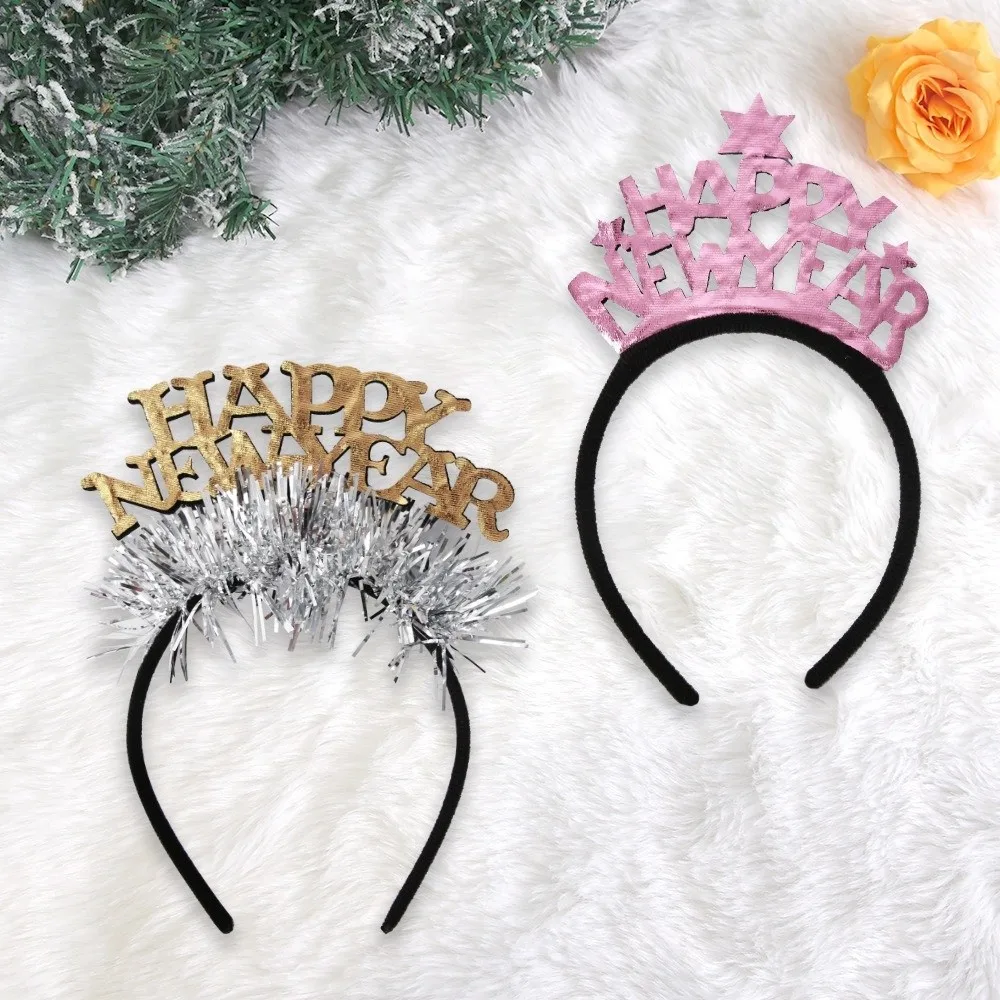 

Новогодняя повязка на голову с блестками 2026, украшение для вечеринки со звездой/короной, рождественский новогодний головной убор, креативный красочный блестящий обруч для волос