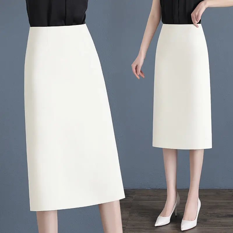 Mid Length Solid Color Office Women's 2023 New High Waisted Buttocks Wrapped Temperament Slim Fashion All-match Lady Skirt