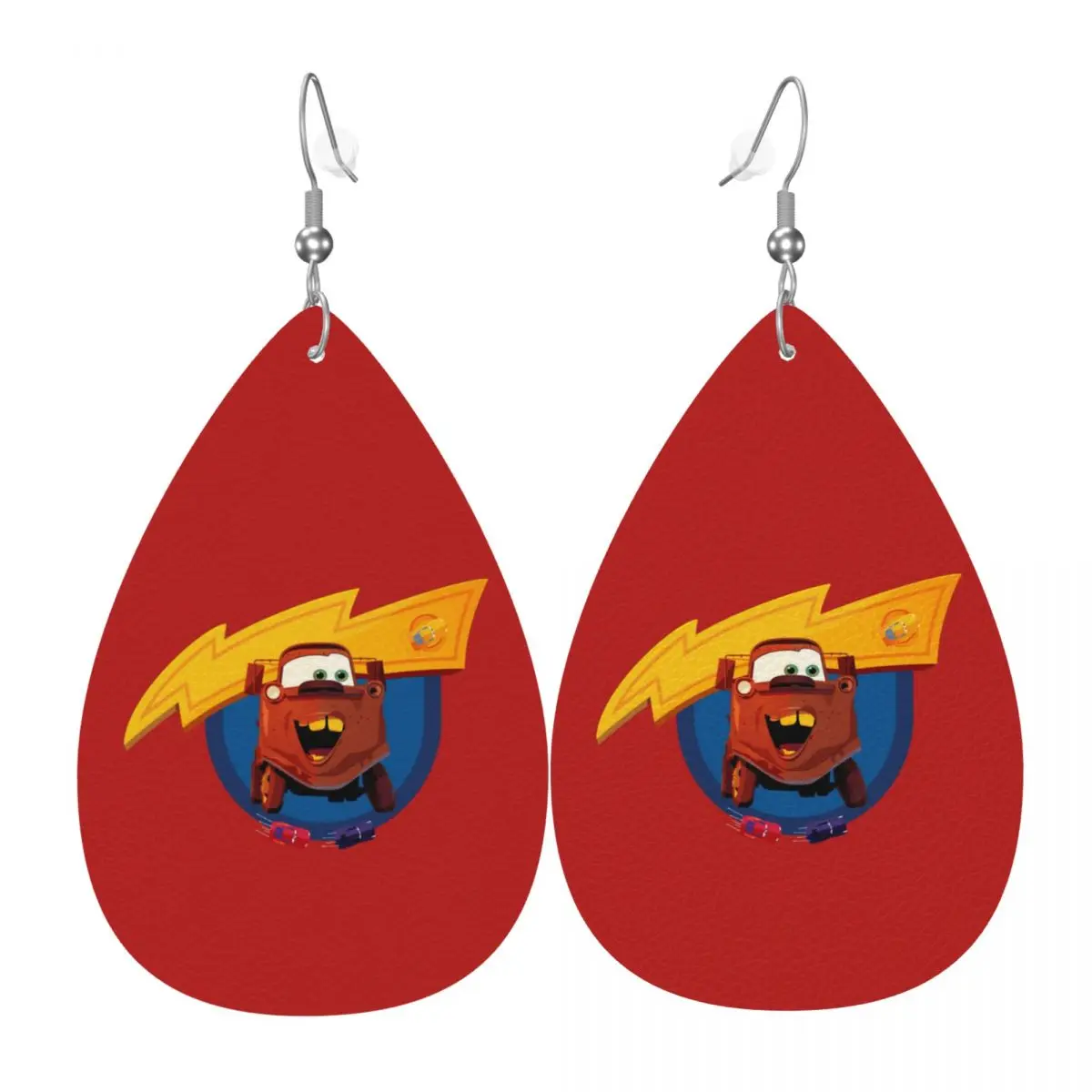 

Custom Lightning McQueen Leather Teardrop Earrings Personalized For Women Cars Anime Jewelry Accessories For Valentine's Day