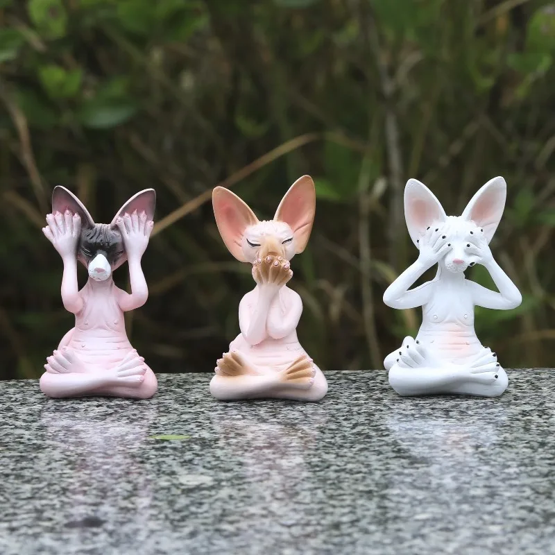 Handmade Meditation Cat Figurines See-No Hear-No Speak-No Resin Craft Ornaments Home Decor Animal Desk Decoration Birthday Gift