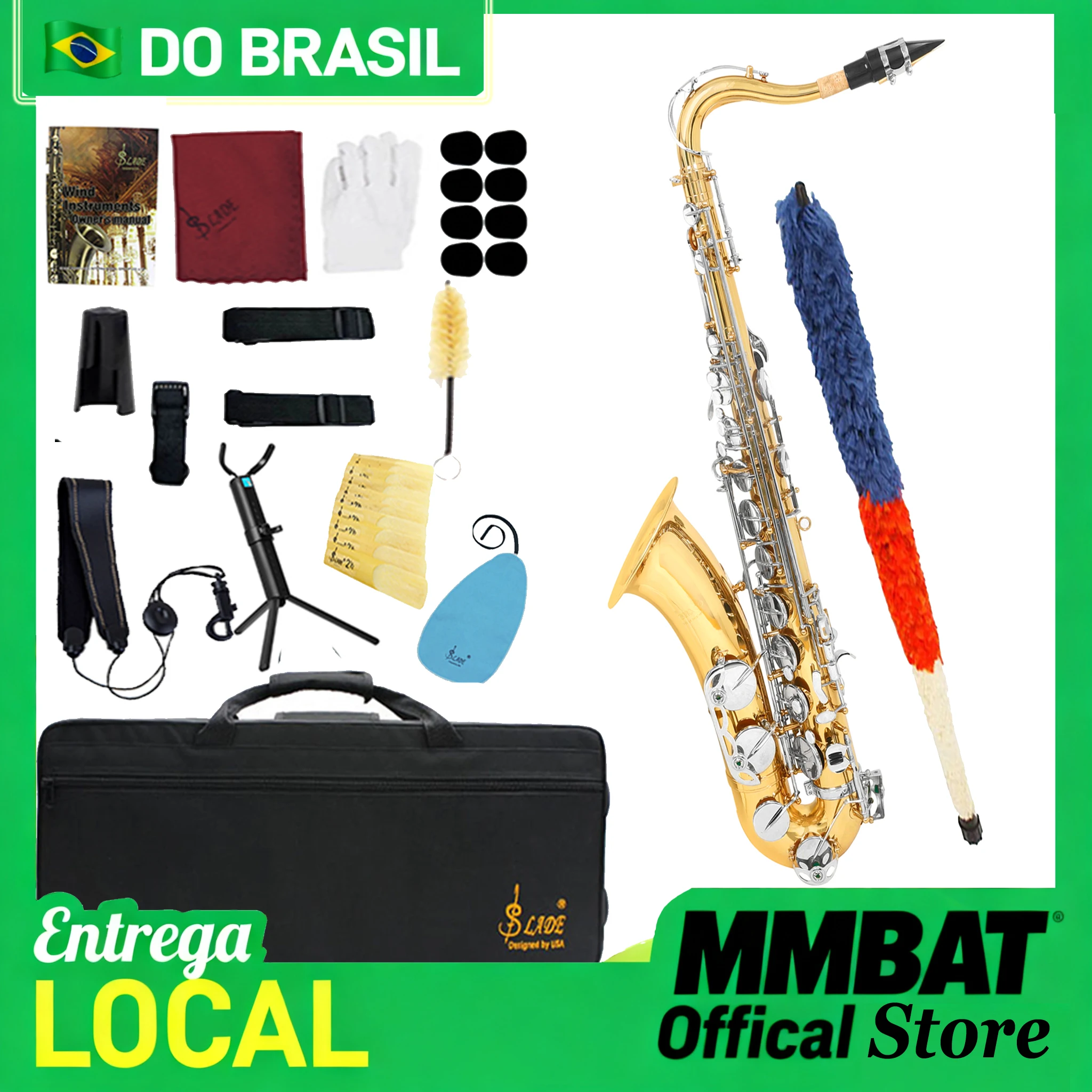 SLADE Bb Tenor Saxofone Tubo de Latão Premium Ouro Sliver Key Tenor Saxofone para Exame Iniciante Desempenho Sax Envio do Brasil