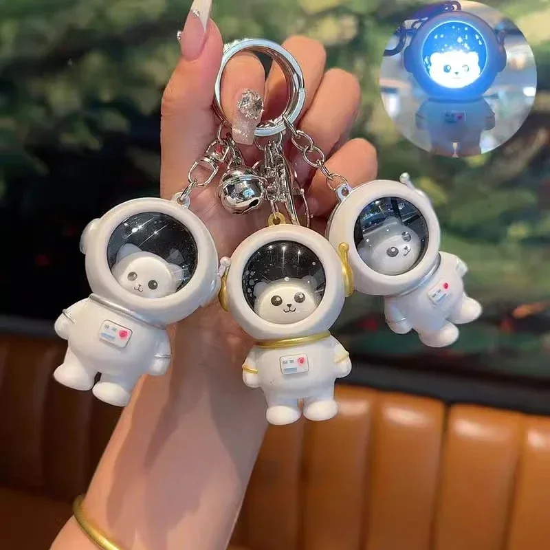 Creative Cartoon Starry Cat Bear Night Light Astronaut Keychain Lovers Light Up LED Keyring Package Pendant Small New Year Gift