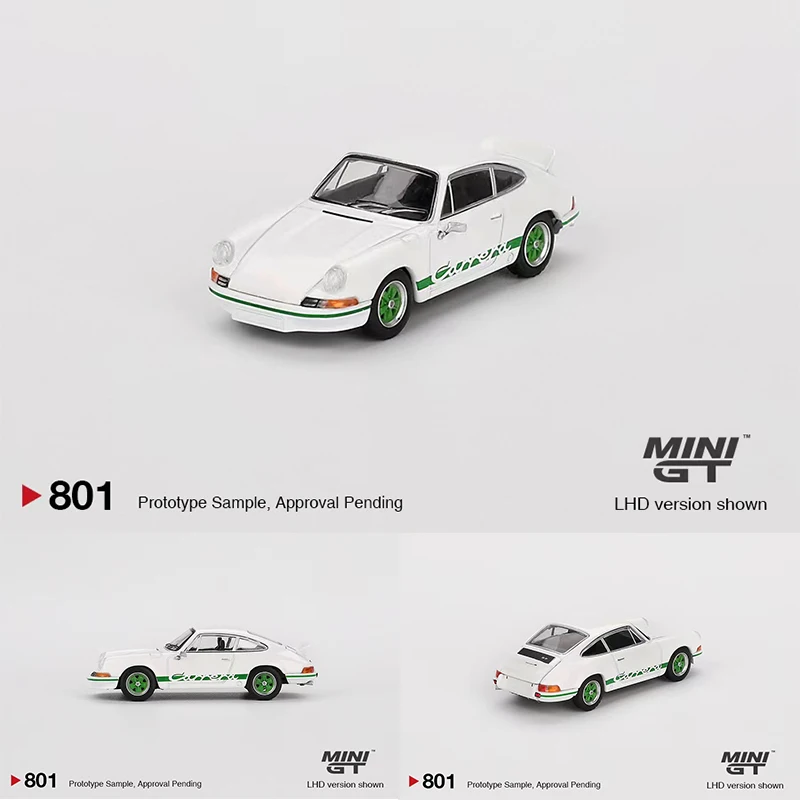 MINIGT 801 1:64 Carrera RS 2.7 Grand Prix White With Green Livery Diecast Model Collection Toys