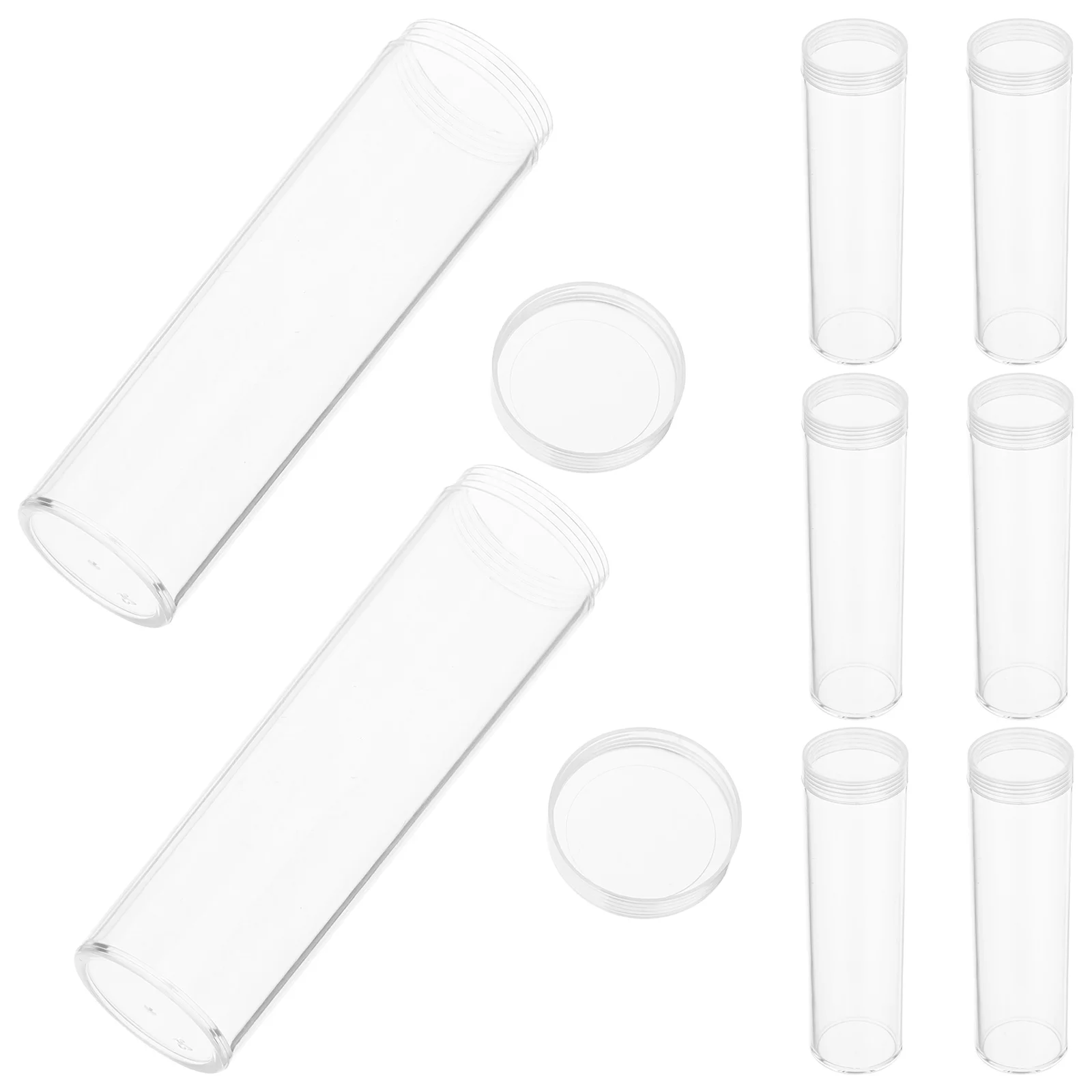 8Pcs Clear Coin Storage Tube High Transparency Material Secure Cap Protection for Coin Collectors