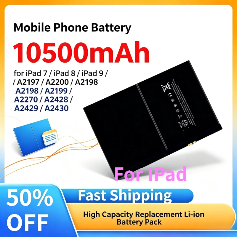 For IPad Battery 10500mAh Mobile Phone Batteries for IPad7 IPad8 IPad9 A2197 A2200 A2198 A2199 A2270 A2428 A2429 A2430