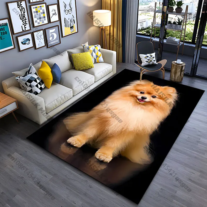 Fluffy adorable dog smiling confidently carpet Yoga living room room decor children's crawling mat doormat area rug