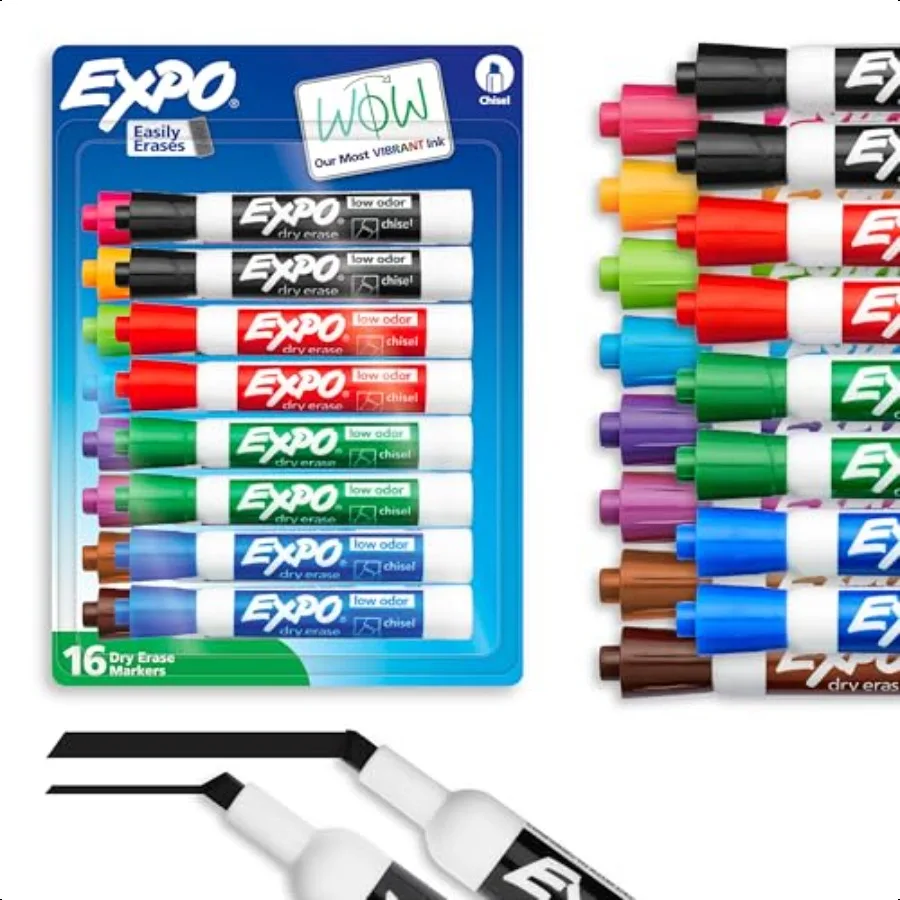 

Dry Erase Markers Low Odor Ink Assorted Colors Chisel Tip 16 Count