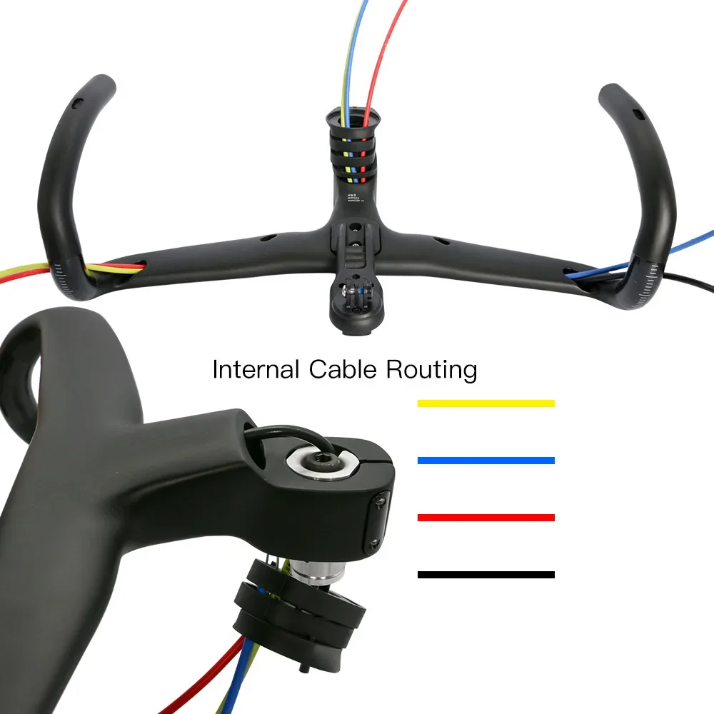 Carbon Fiber Integrated Road Handlebar For Road Bicycle, No Logo,Full Internal Routing Cable with Computer Mount