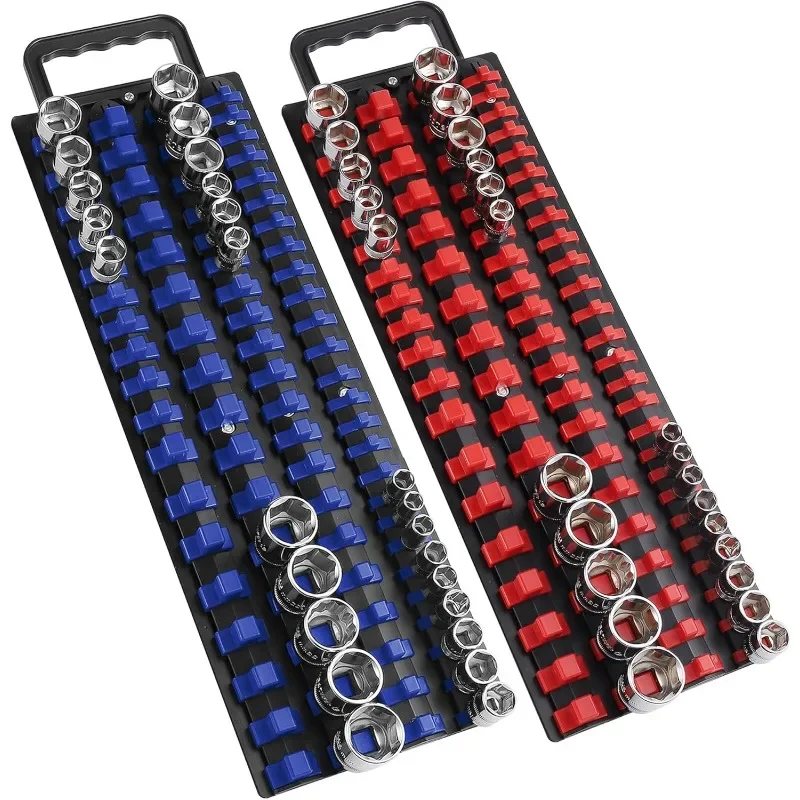 

Fast delivery.160-Piece Portable Socket Organizer Steel Tray, Heavy Duty Socket Holders with Handle, Socket Rack, 1/4-Inch x52