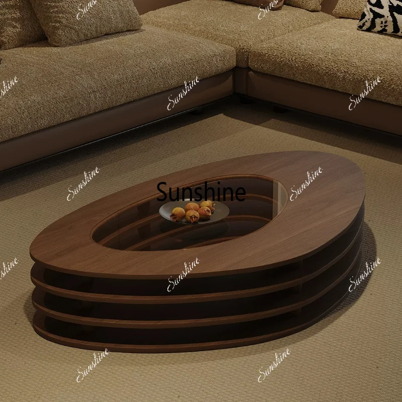 Wabi Sand mid-ancient style suspended stacked coffee table living room light luxury oval coffee table