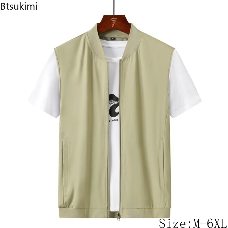 Summer New Men's Lightweight Thin Vests Trend Baseball Collar Zipper Sleeveless Casual Vest Coats Simple All-match Men Vests 6XL